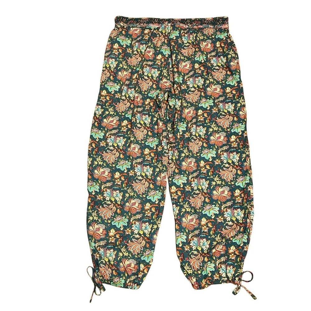 SUNDANCE Teal Floral Riya Cinchable Lounge/Harem Pants Boho Flowy Festival Sz XL